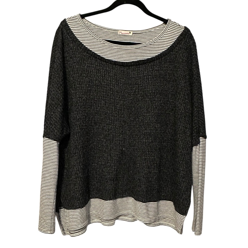 Anthropologie Maronie Layered Stripe Sweater Lagenlook Artsy Indie Coastal M